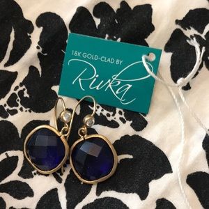 18k Gold Blue crystal earrings 18k by Rivka